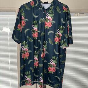 yatta men's golf pink flamingo polo dri‎ fit xl